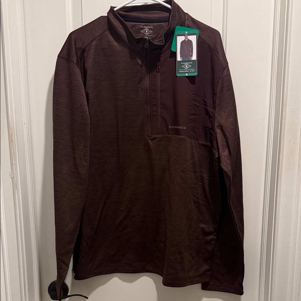 NWT G.H. Bass & Co. Men's Burgundy Quarter-Zip Pullover